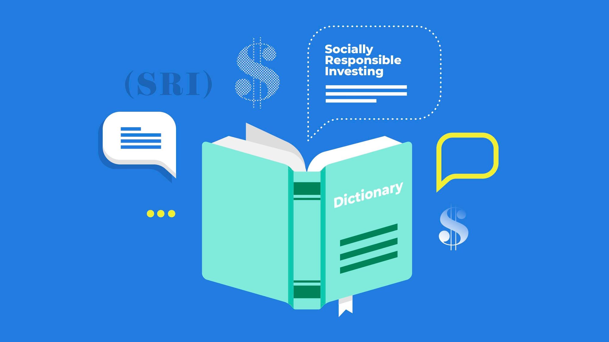 Graphic of dictionary and icons about Socially Responsible Investing