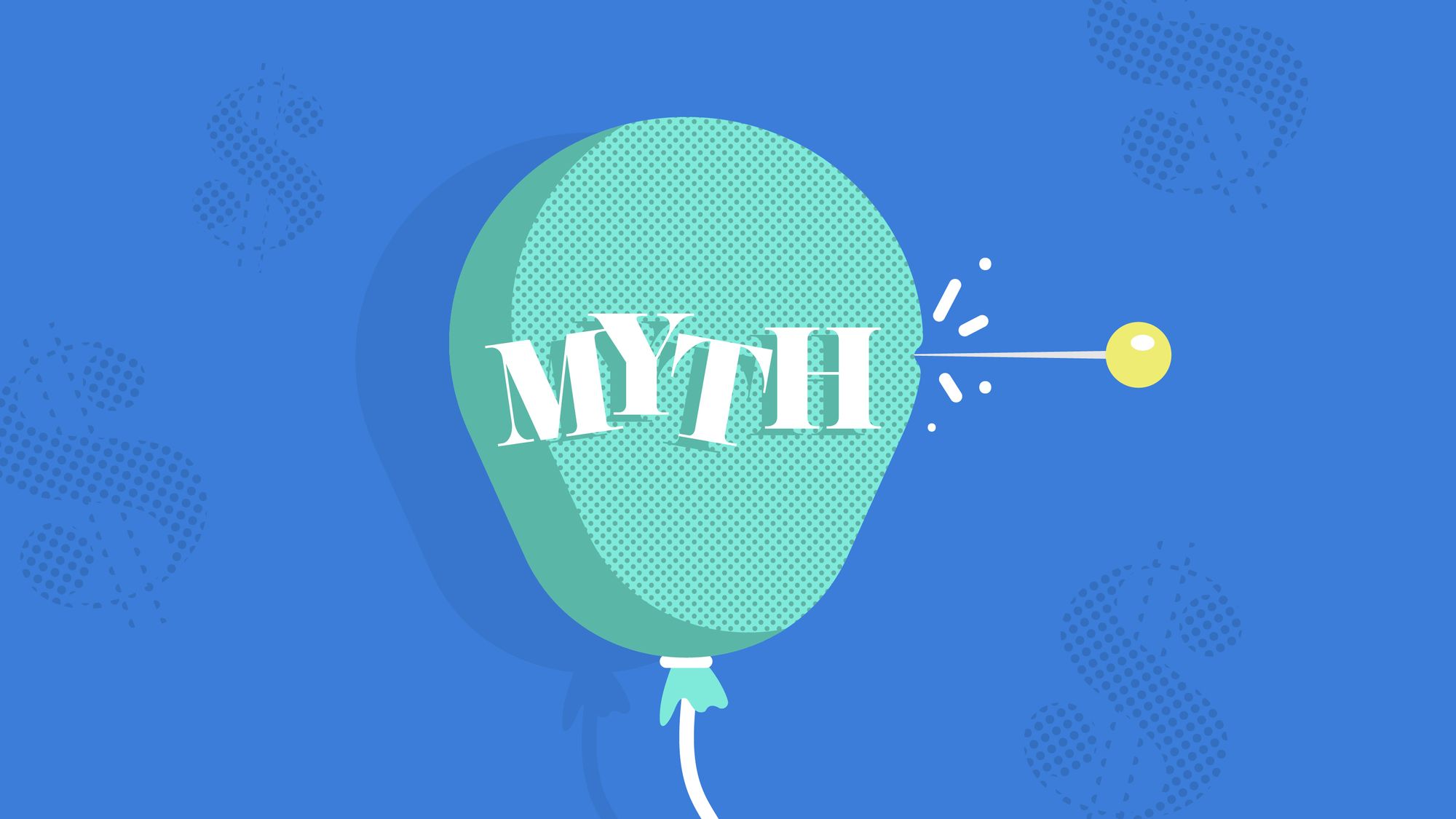 Graphic of balloon with word "myth" on it being popped