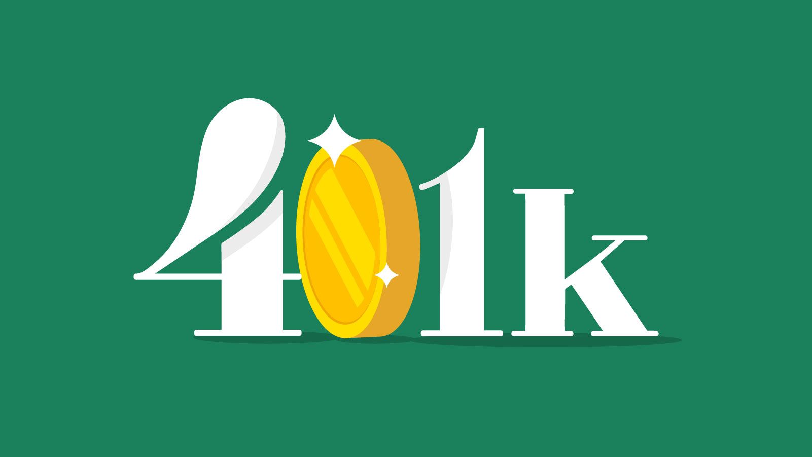 Graphic of “401k” written out with the “0” being a gold coin.