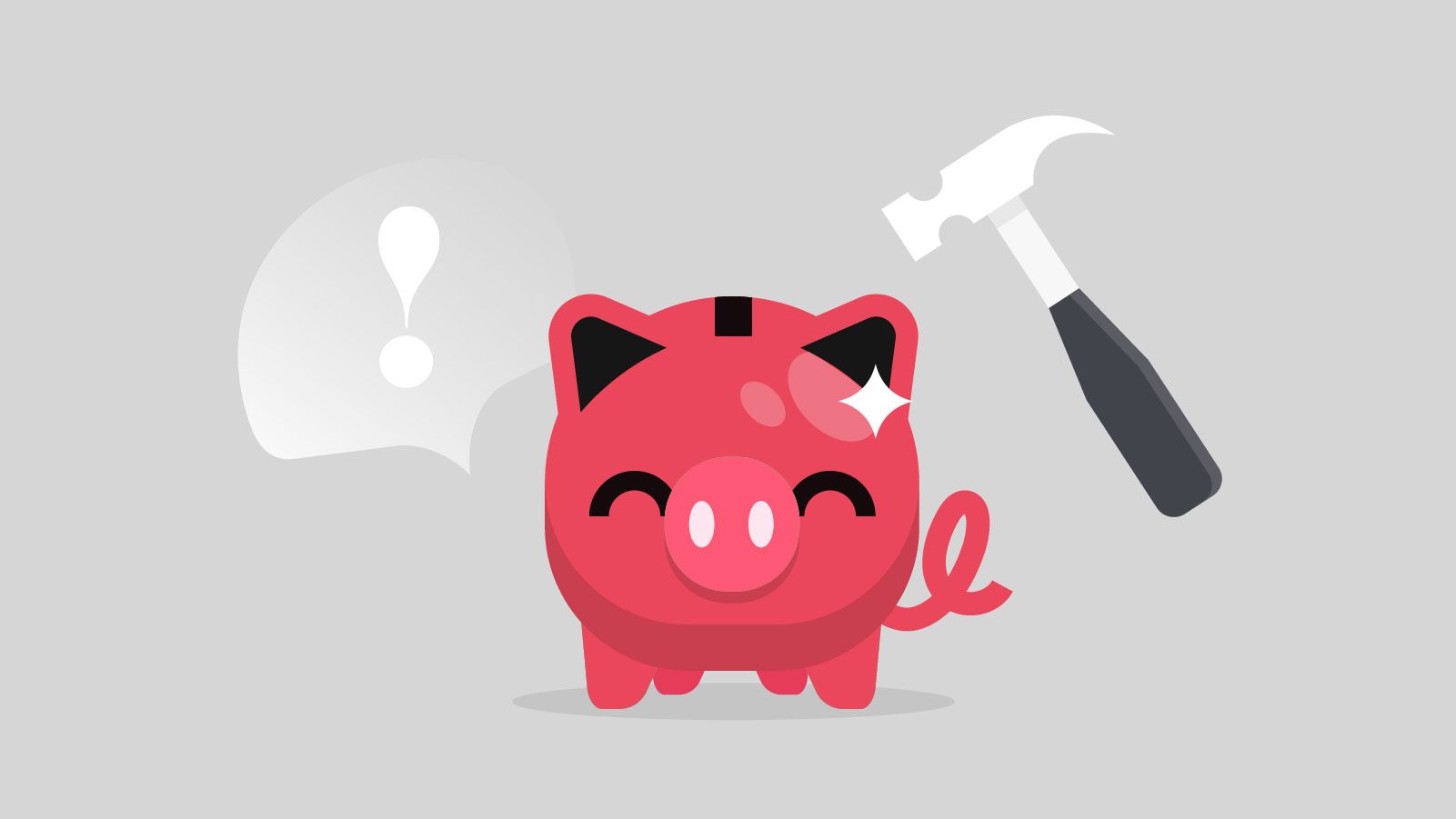 Graphic of piggy bank and hammer.