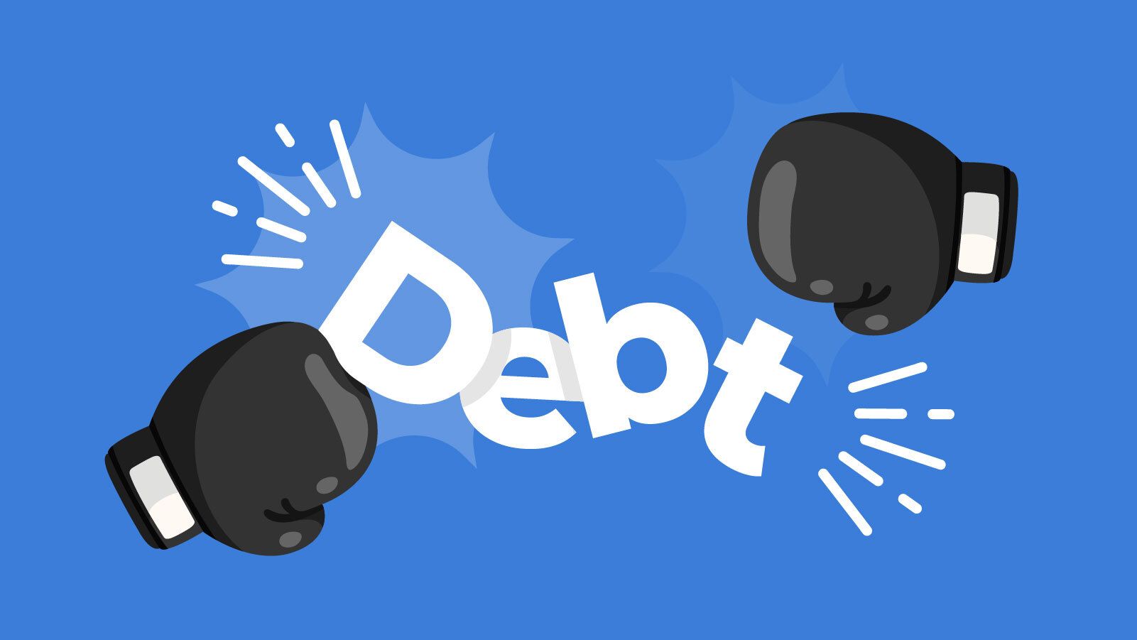 Graphic of two boxing gloves hitting the word “Debt”.